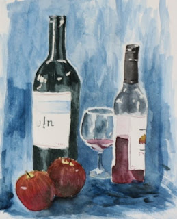 Still life with wine bottles by Sahu