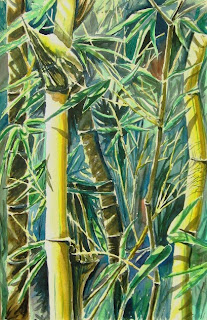 watercolor painting of bamboo bush