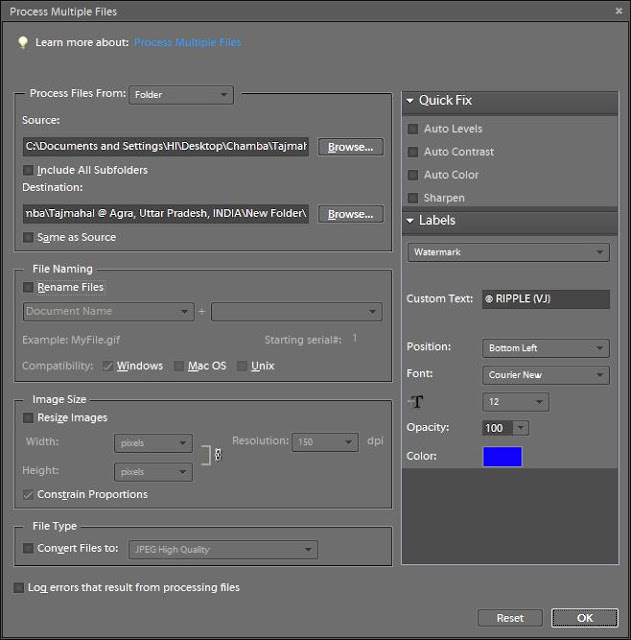 Batch Processing in Adobe Photoshop Elements (Editor) : Resizing, Auto-Adjustments, Watermarking, Renaming, Labeling and Changing File-Types