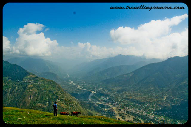 Wonderful trekking experience of Bijli Mahadev @ Kullu-Manali, Himachal Pradesh : Posted by VJ Sharma at www.travellingcamera.com :Last year when I went to Kullu Manali with my college friend, Bijli-Mahadev is the place I liked the most. Its a wonderful place on hill top from where whole Kullu Valley, Manikaran, Malana, Bhuntar and bunch of Apple Orchids can be seen... Here are few views of Bijli Mahadev...Here is the very first view on reaching Bijli Mahadev... You are seeing a yellow path on right side of the photograph, which is a road connected through some small villages and apple orchids... It connects this Bijli Mahadev with Naggar... This road is not recommended if there are rains or probability of rains...Here is the road I was talking about... It a nice walk from Bijli Mahadev...but don't go far..A view to hills in parallel with clouds...Photograph clicked while coming back towards Bijli Mahadev from that road which connects it with Naggar...Few local people sitting on an edge of Bijli Mahadev which is giving a view of Malana Village and Kasol region...Other side of Bijli Mahadev which has dense forest of Deodars on a steep hill...Friends walking around Bijli Mahadev and enjoying the chilly/fast winds here...Radio Transmission Anteena near Bijli Mahadev Temple...A view of Beas River and Bhuntar Airport from Bijli Mahadev...Closer view to Bhuntar airport from Bijli Mahadev @ Kullu, Himachal Pradesh, INDIA...A closer look to Manali Highway and green fields around it... This has been shot from a an edge of Bijli Mahadev...Closer view to Beas River from Bijli Mahadev @ Kullu, Himachal Pradesh, INDIA...Another shot of Kullu Valley from Bijli Mahadev... Here we can see Beas river flowing on one side of Bhuntar airport...Eagle flying on top of Kullu but still at lower heights as compared to Bijli Mahadev...See this man standing on the edge @ Bijli Mahacdev, Kullu, Himachal Pradesh... Its very surprising to see these cattles having their food with very easy walk on these steep hills...It was lovely experience under clouds with cool winds and having amazing views on three sides... Views to Kullu Twon, valley, Apple Orchids, Bhuntar Airport, Beas river, Malana, Manikaran and Kasol Region...