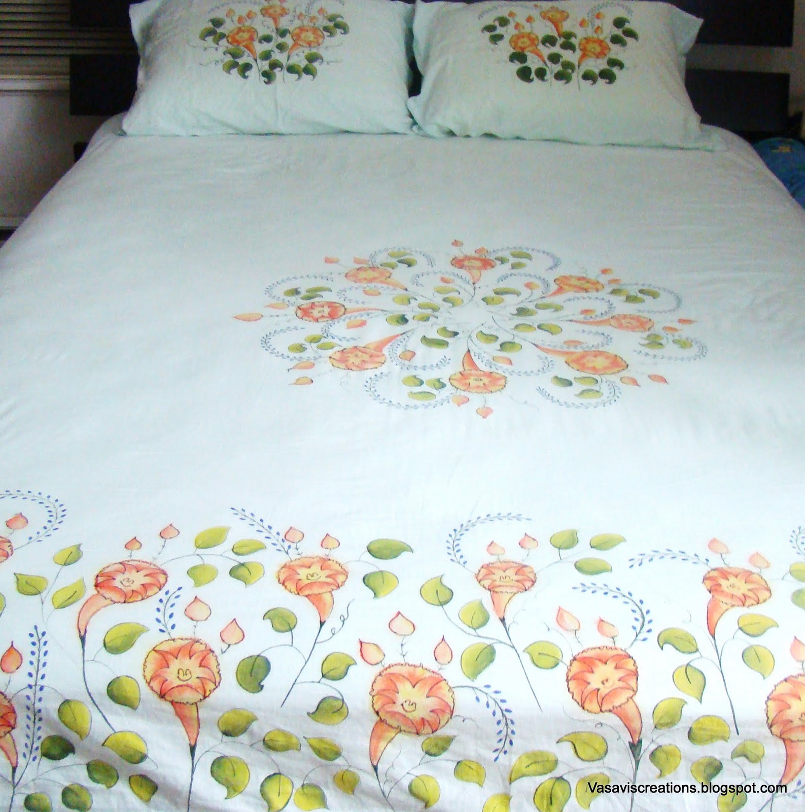 Vasavi's Creations Freehand Painted Bedspread