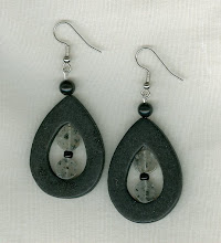 Black Wooden Earrings with Speckled Beads