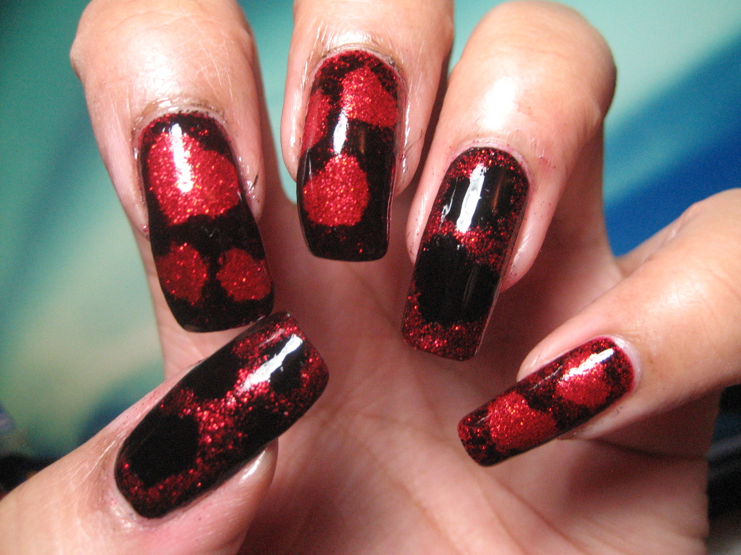 My Simple Little Pleasures NOTD Red & Black Sponged Hearts National Wear Red Day
