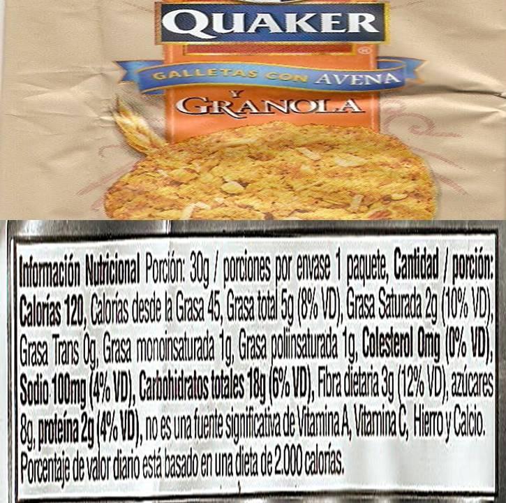 INFORMACIÓN NUTRICIONAL PH GALLETAS CON AVENA Y GRANOLA QUAKER INFORMACIÓN NUTRICIONAL PH GALLETAS CON AVENA Y GRANOLA QUAKER