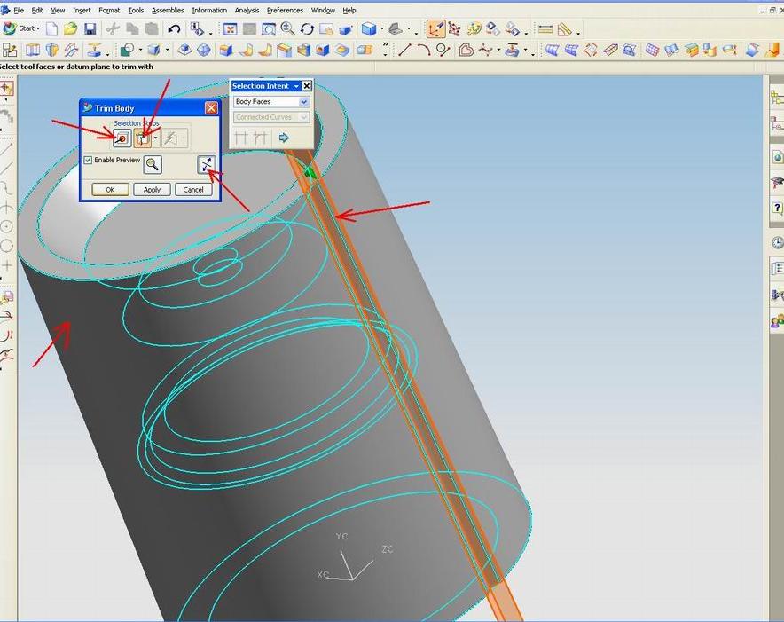 Trimming body SOLIDWORKSAUTOCADUNIGRAPHICS DESIGN