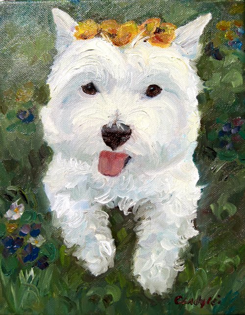 Westie, Art & Garden Westie Oil Portrait Painting