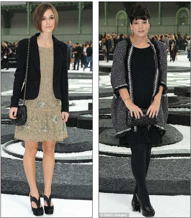 Parisian chic: Keira Knightley, left, and Lily Allen do demure at Chanel's 