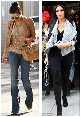 Skinny Kim! Ms Kardashian unveils her slimmer legs in skin-tight jeans