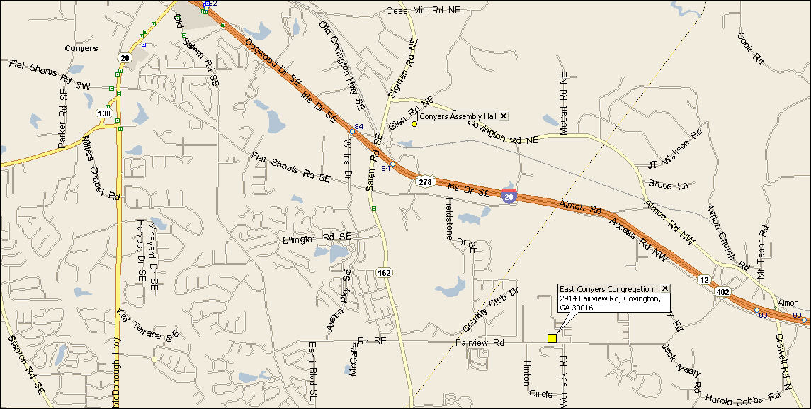 Directions East Conyers Fairview Rd. Kingdom Hall Map Click Images