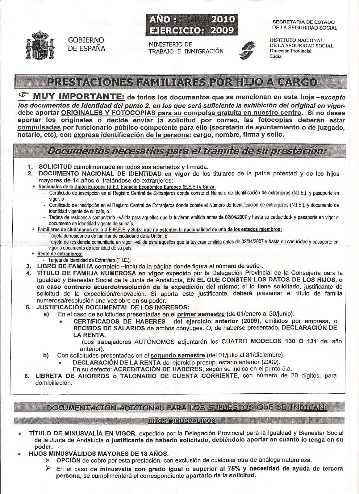 PLATAFORMA POR EL EMPLEO EN CHICLANA PRESTACIONES FAMILIARES POR HIJO PLATAFORMA POR EL EMPLEO EN CHICLANA PRESTACIONES FAMILIARES POR HIJO