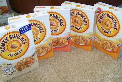 Boxes of different flavors of Honey Bunches of Oats.