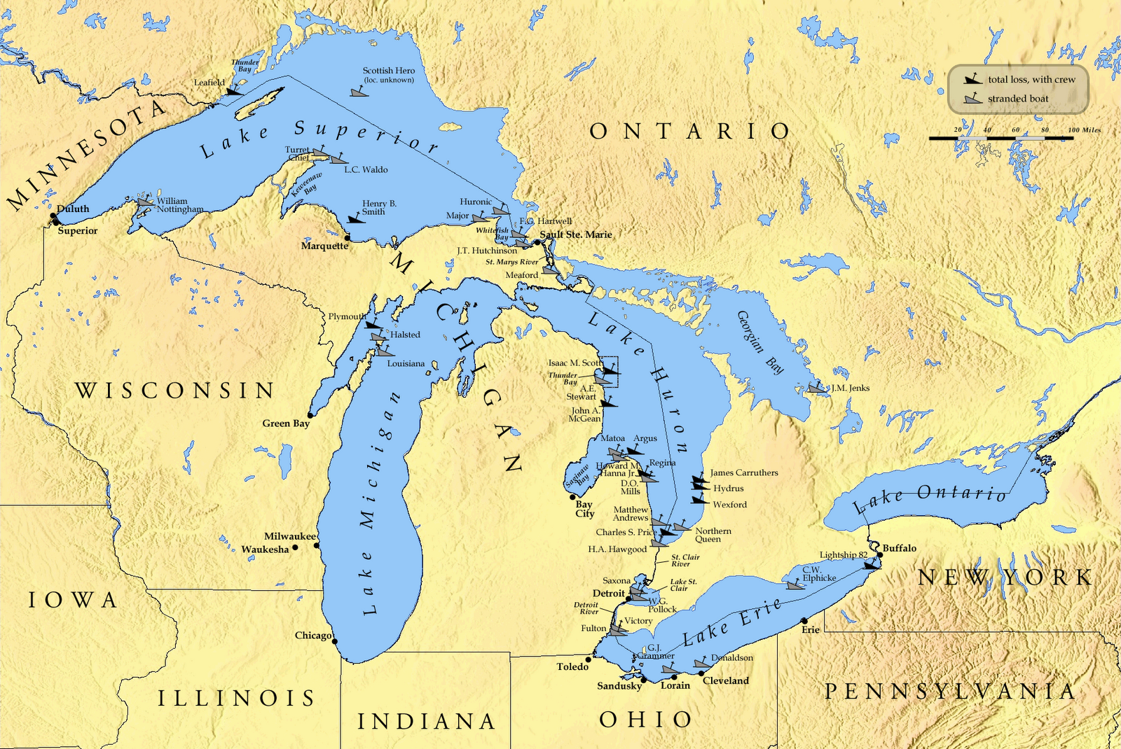 5 Great Lakes Usa Map Map Great Lakes 1913 Storm Shipwrecks