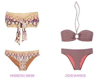 Comparative precios bikinis para mucho pecho: Missoni 393€ vs Dos Mares