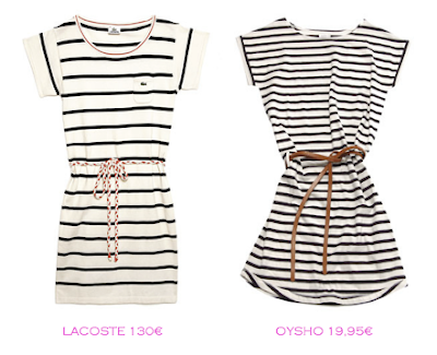 Comparativa precios: Vestidos rayas marineras: Lacoste 130€ vs Oysho 19,95€