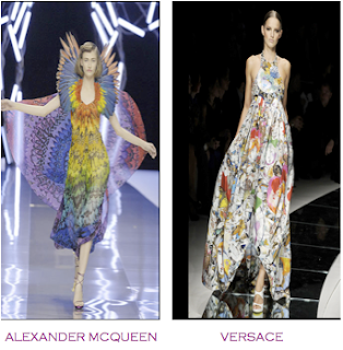 Dos diseños pasarela que podrían considerarse obras pictóricas, cuadros. Alexander McQueen - Versace
