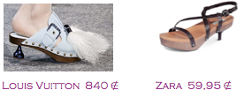 Comparativa precios 2010: Zuecos mini: Louis Vuitton 840€ - Zara 59,95€