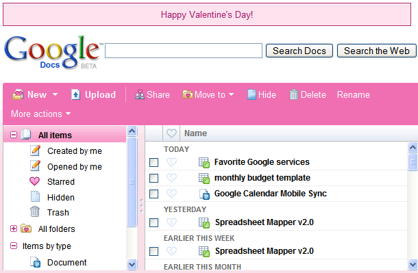 Google Docs Pink Theme