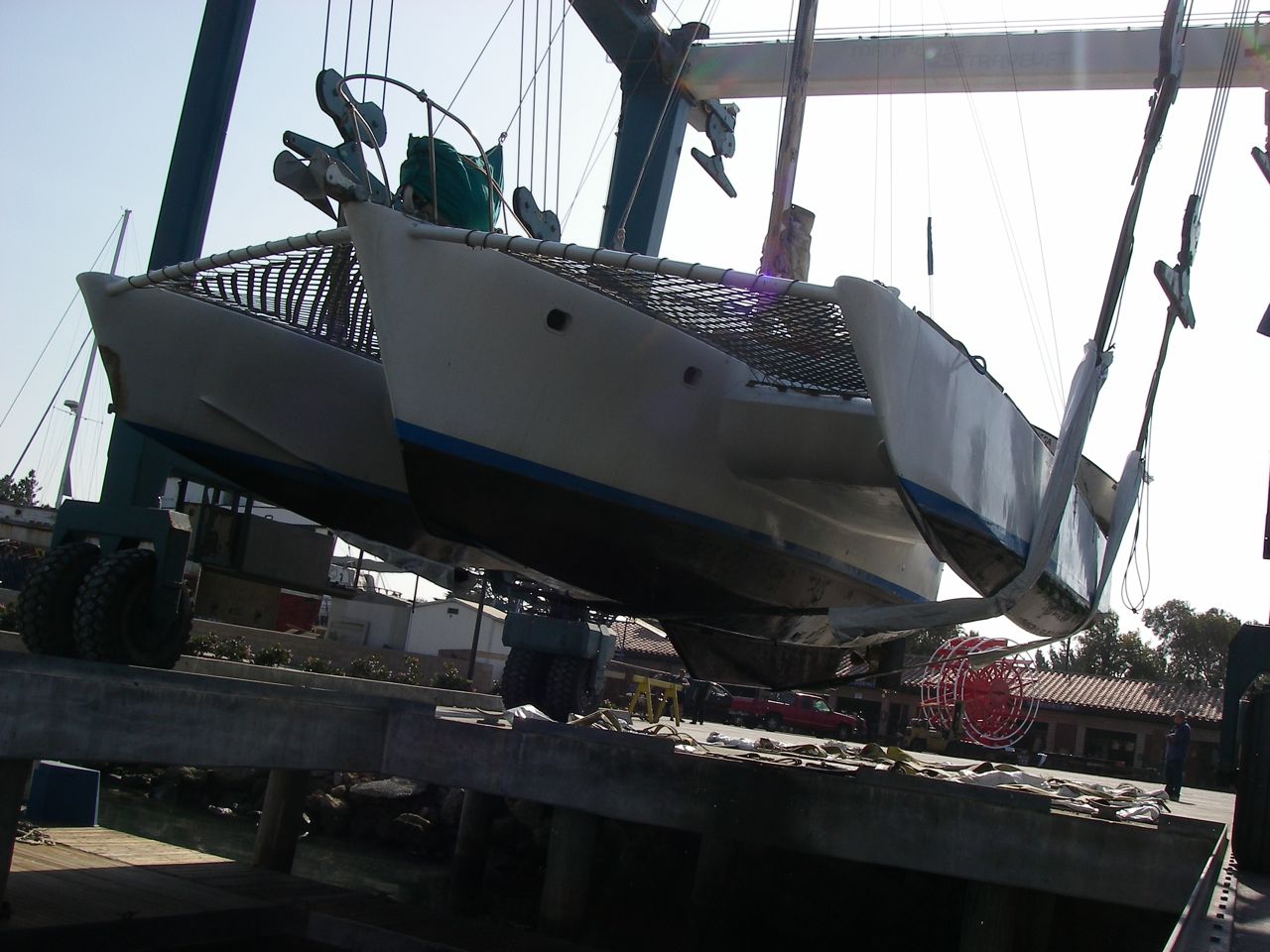 Voyage of Kiri Haul Out boat in the air!