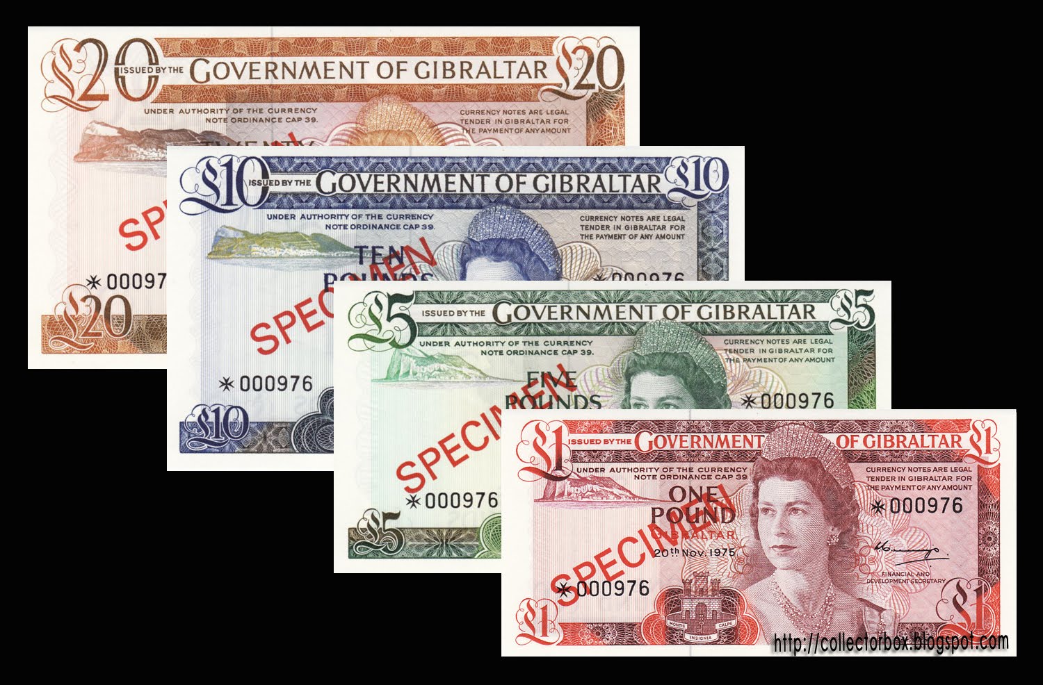 COLLECTORBOX World banknotes and coins Gibraltar Specimen banknotes