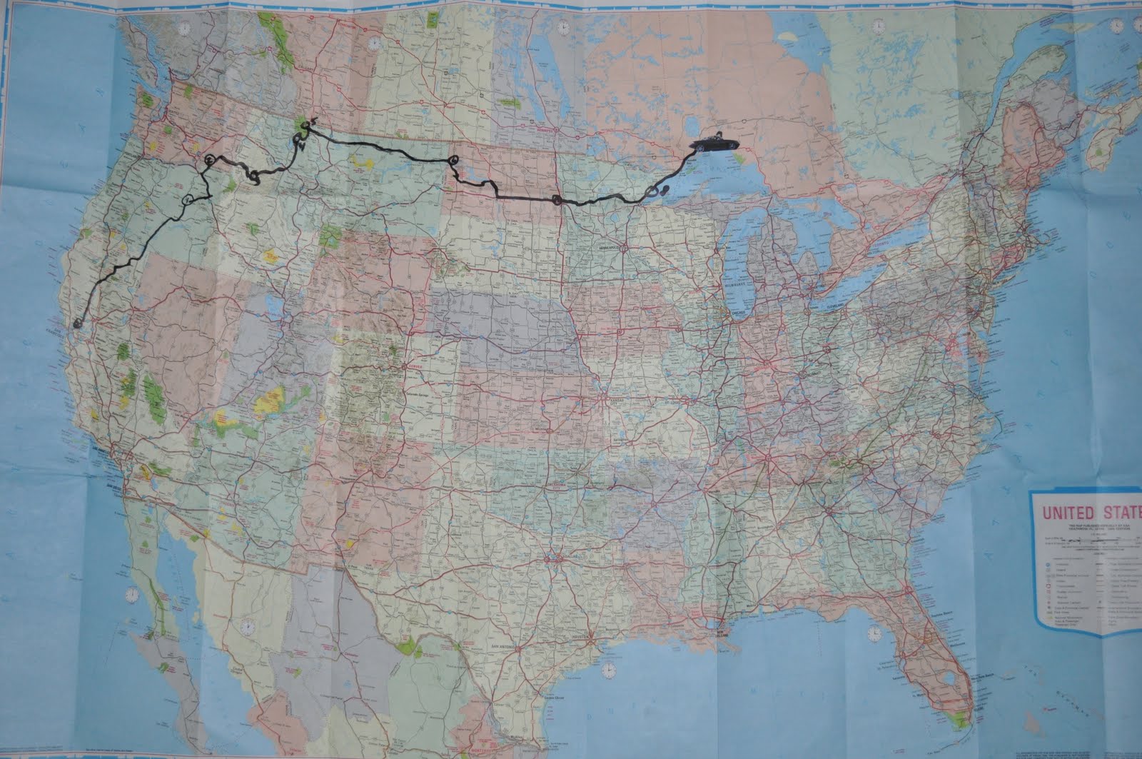 Two Lanes, Top Down, Green Dots Day 10 Two Harbors, MN to Rossport