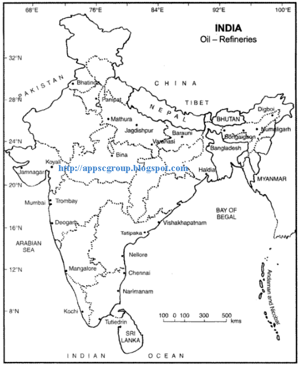 Map Oil refineries of India UPSC APPSC APPSC Material, Group 1 Group 2