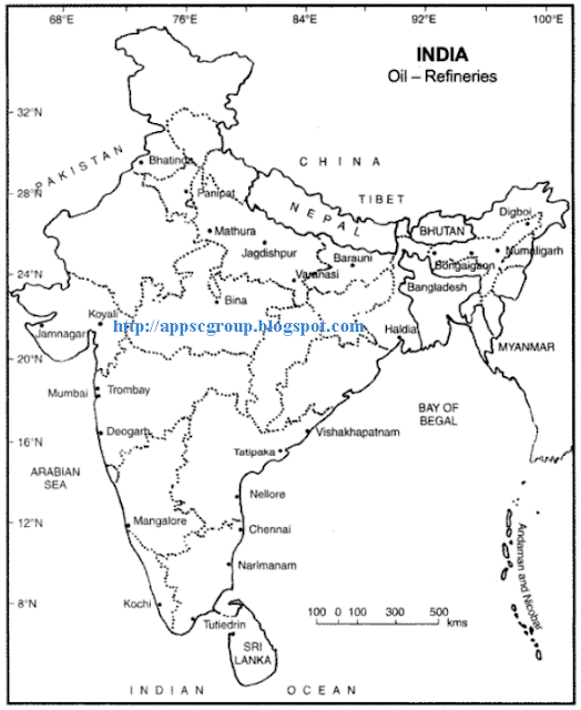Map Oil refineries of India UPSC APPSC APPSC Material, Group 1 Group 2