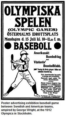 Swedish poster advertising exhibition baseball game at the 1912 Olympics in Stockholm