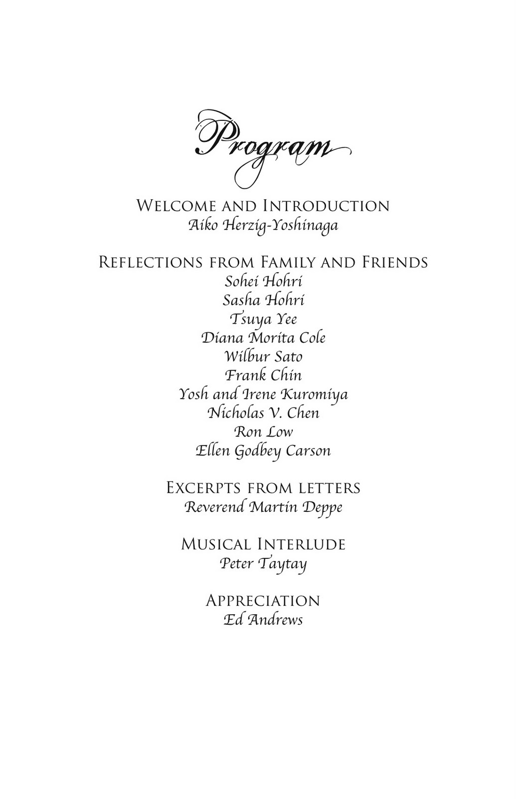 Remembering William Hohri Memorial Service Program