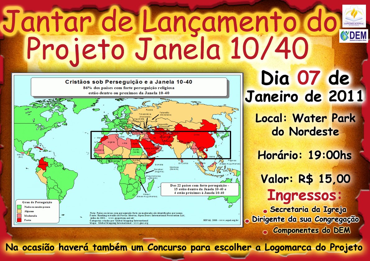 DEM Primeira Igreja Congregacional JP/PB Jantar de Lançamento do Projeto Janela 10/40 no dia DEM Primeira Igreja Congregacional JP/PB Jantar de Lançamento do Projeto Janela 10/40 no dia