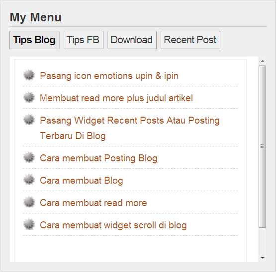 Tip menu. Tip menu