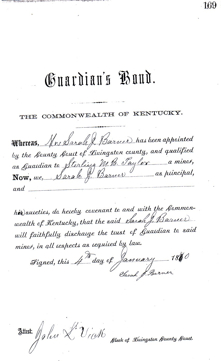 Western Kentucky Genealogy Blog Livingston County, Kentucky Guardian Bonds 1870