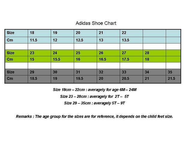 size chart adidas shoes cm