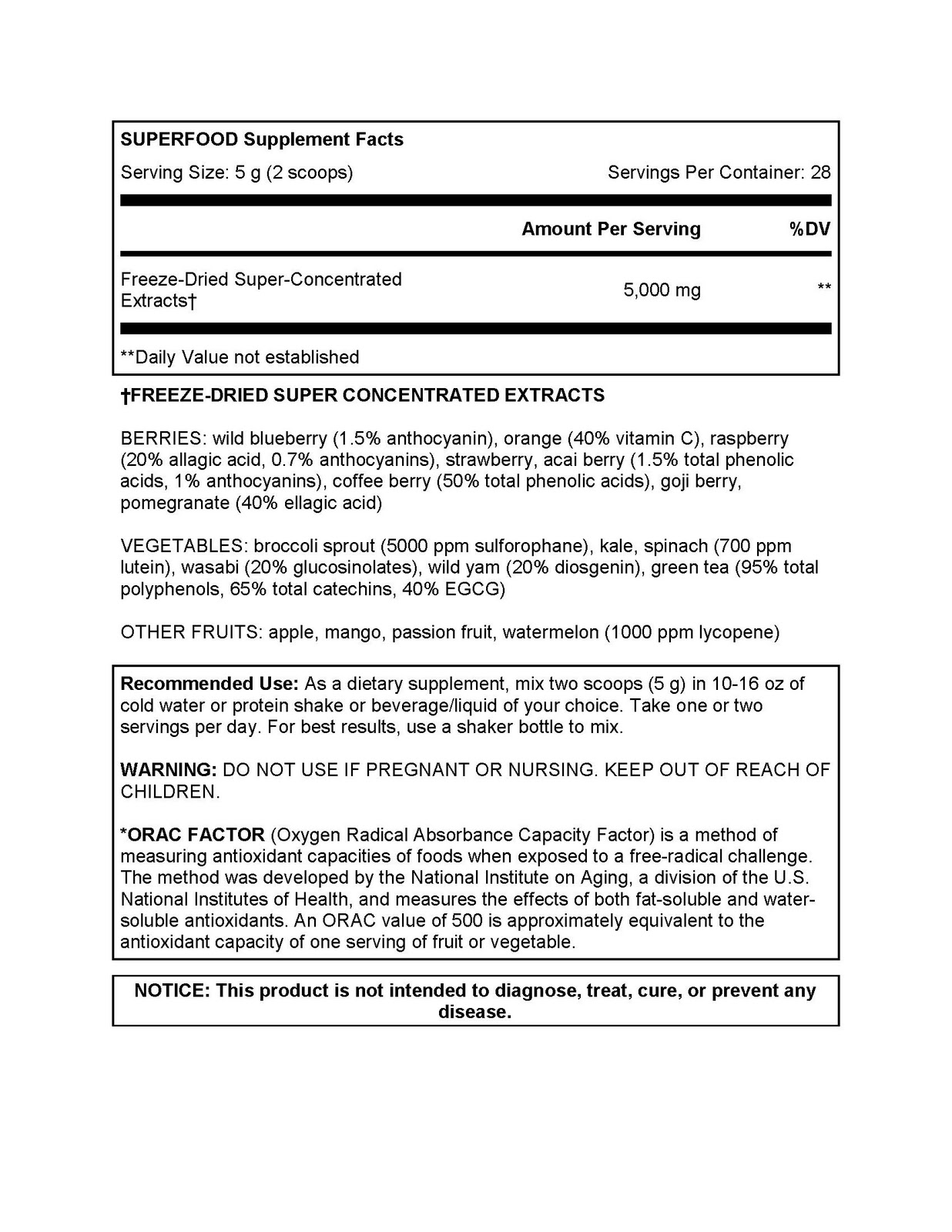 Supplement Staples BIOTEST SUPERFOOD 18 Fruits/Vegetables in ONE