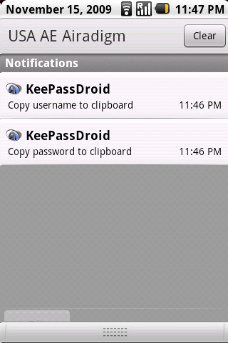 KeePassDroid: Copy and paste username and password from notifications