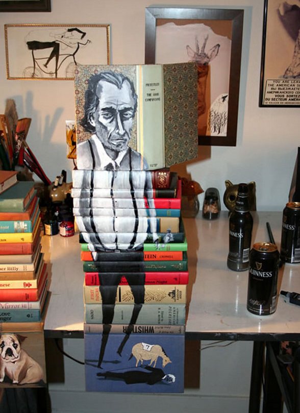 Made from Old Book Covers Amazing Paintings by Mike Stilkey Amazing