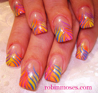 neon zebra print nail art, zebra nail art, neon rainbow zebra nail art, rainbow nail art, zebra nails,