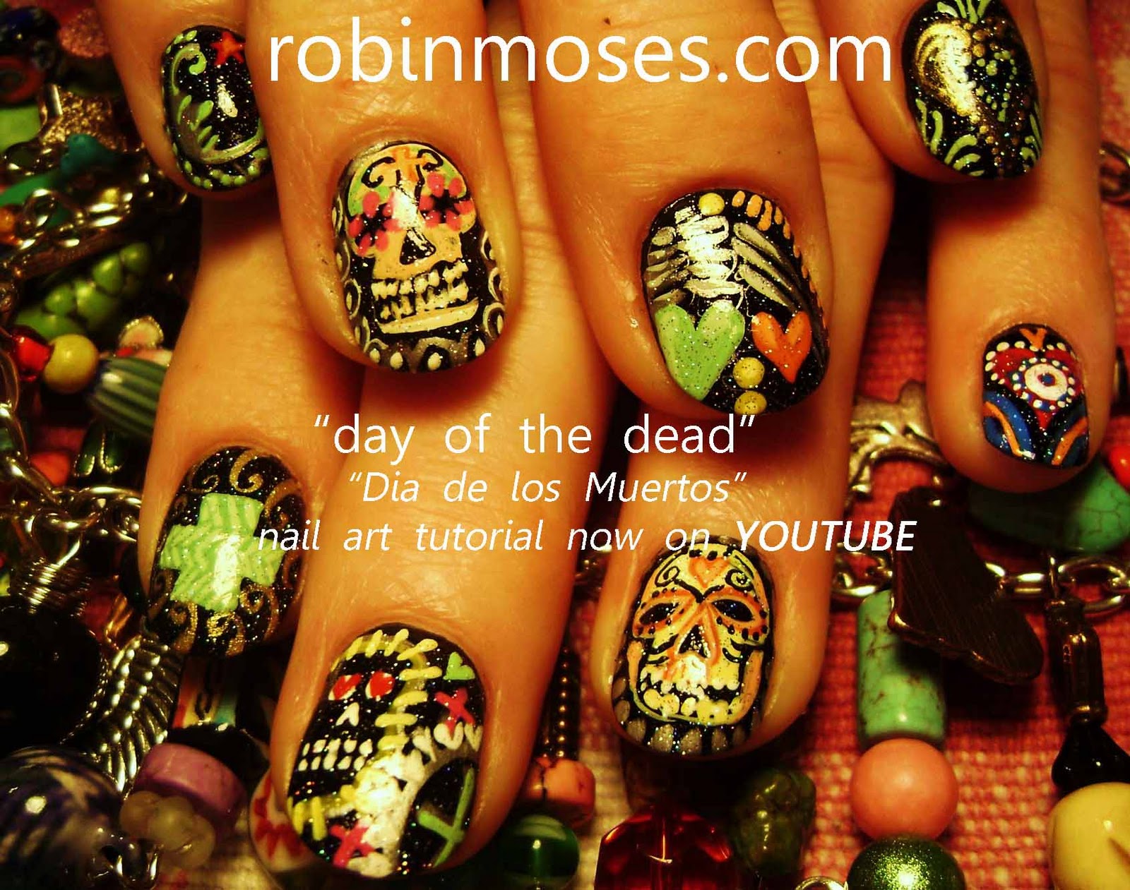 "day of the dead nail art" "sugar skull nail art" "the scream nails
