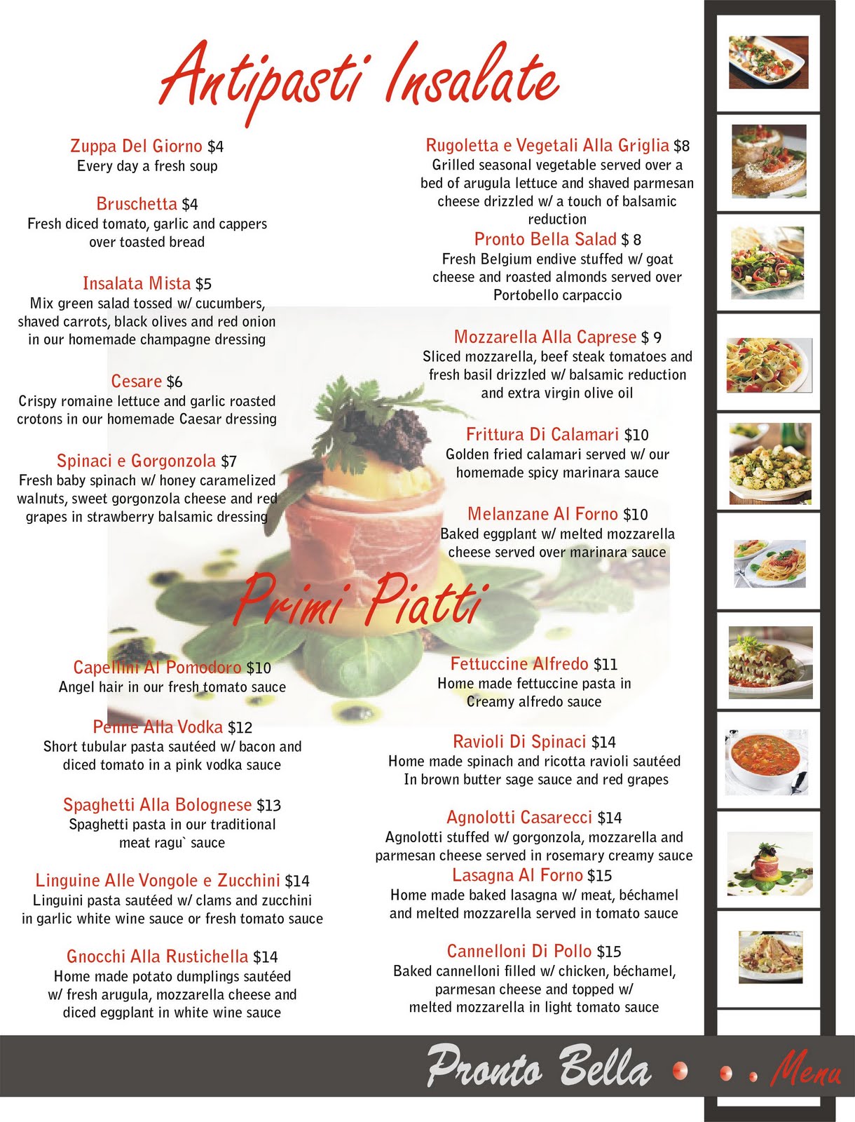 . MENU ANTIPASTI INSALATE & PRIMI PIATTI