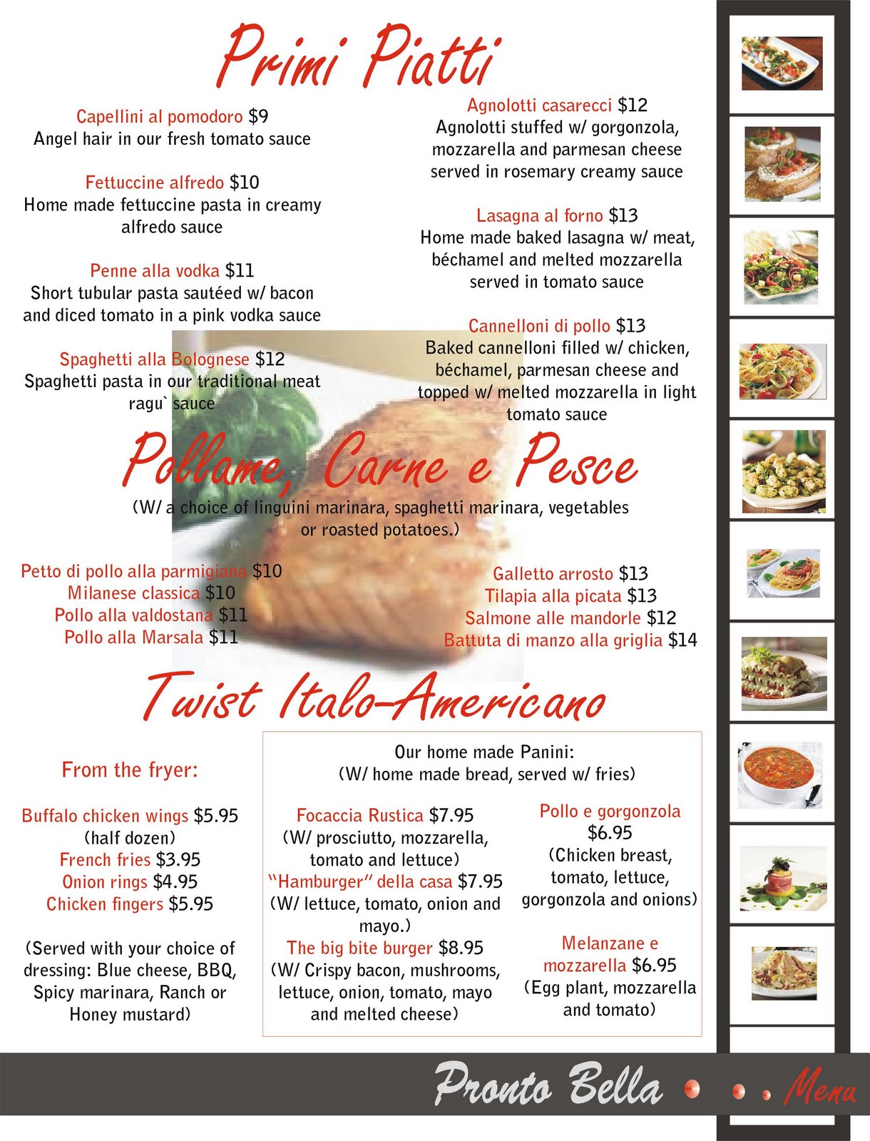 . MENU LUNCH PRIMI PIATTI & POLLAME, CARNE E PESCE