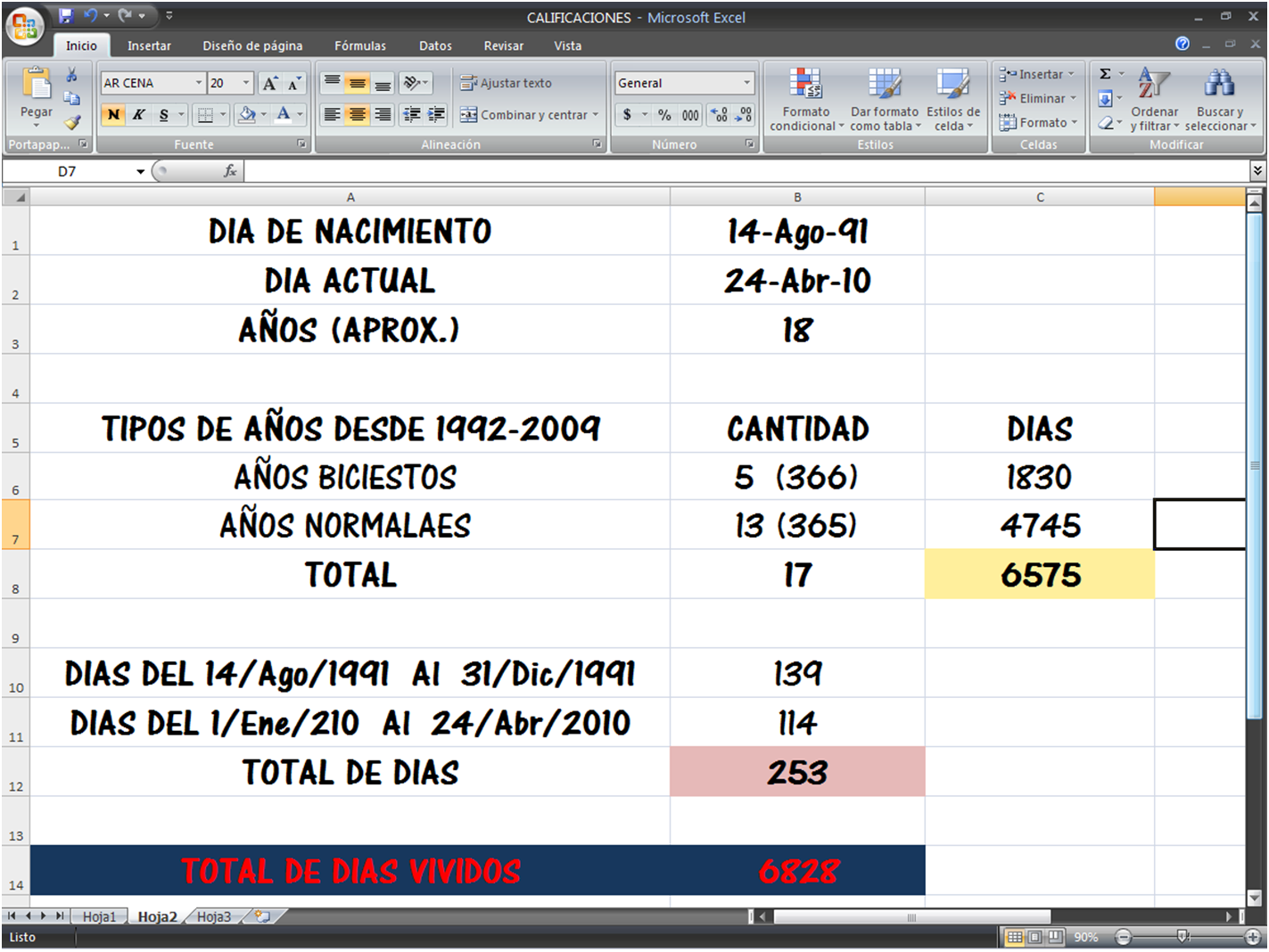 BLOG DE INFORMATICA TAREA 7 CALCULO DEL TOTAL DE DIAS VIVIDOS