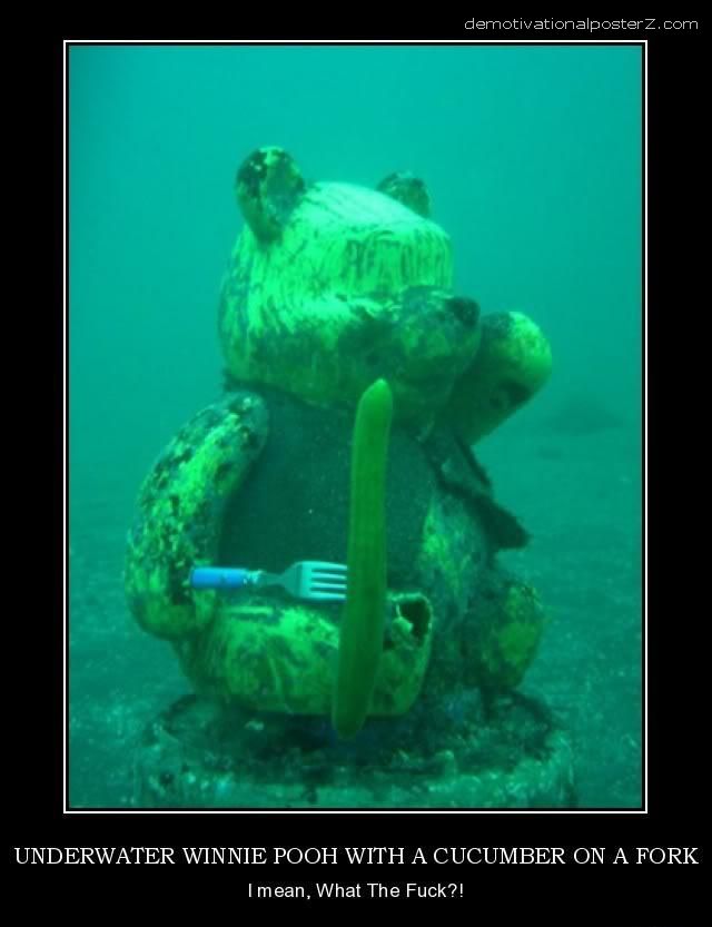 UNDERWATER WINNIE POOH WITH A CUCUMBER ON A FORK
