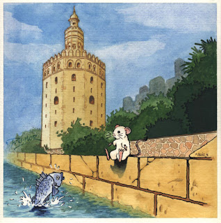 Ilustración cuento infantil de la Torre de Oro en Sevilla, hecha por ªRU-MOR