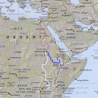 East Africa, showing the course of the Nile River, with the 