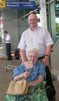 Mom and David waiting for the train to take us from the Lindbergh to the Humphrey terminal