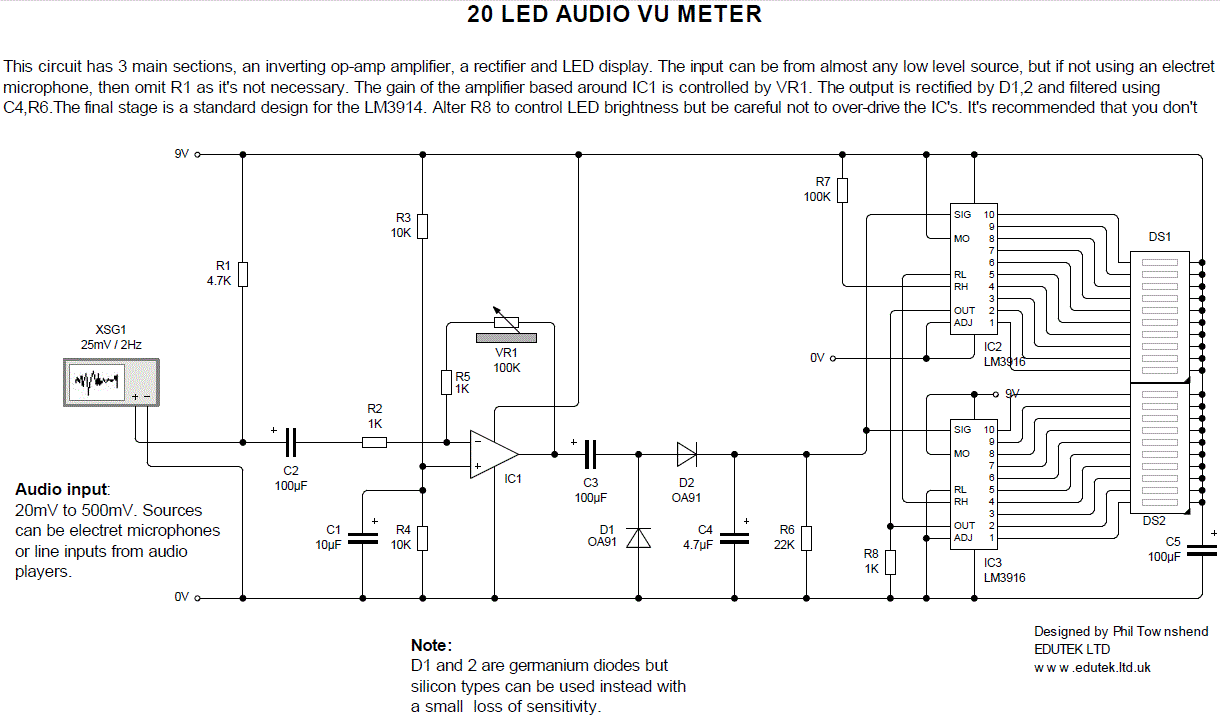 20 LED AUDIO VU METER | Circuit Diagram