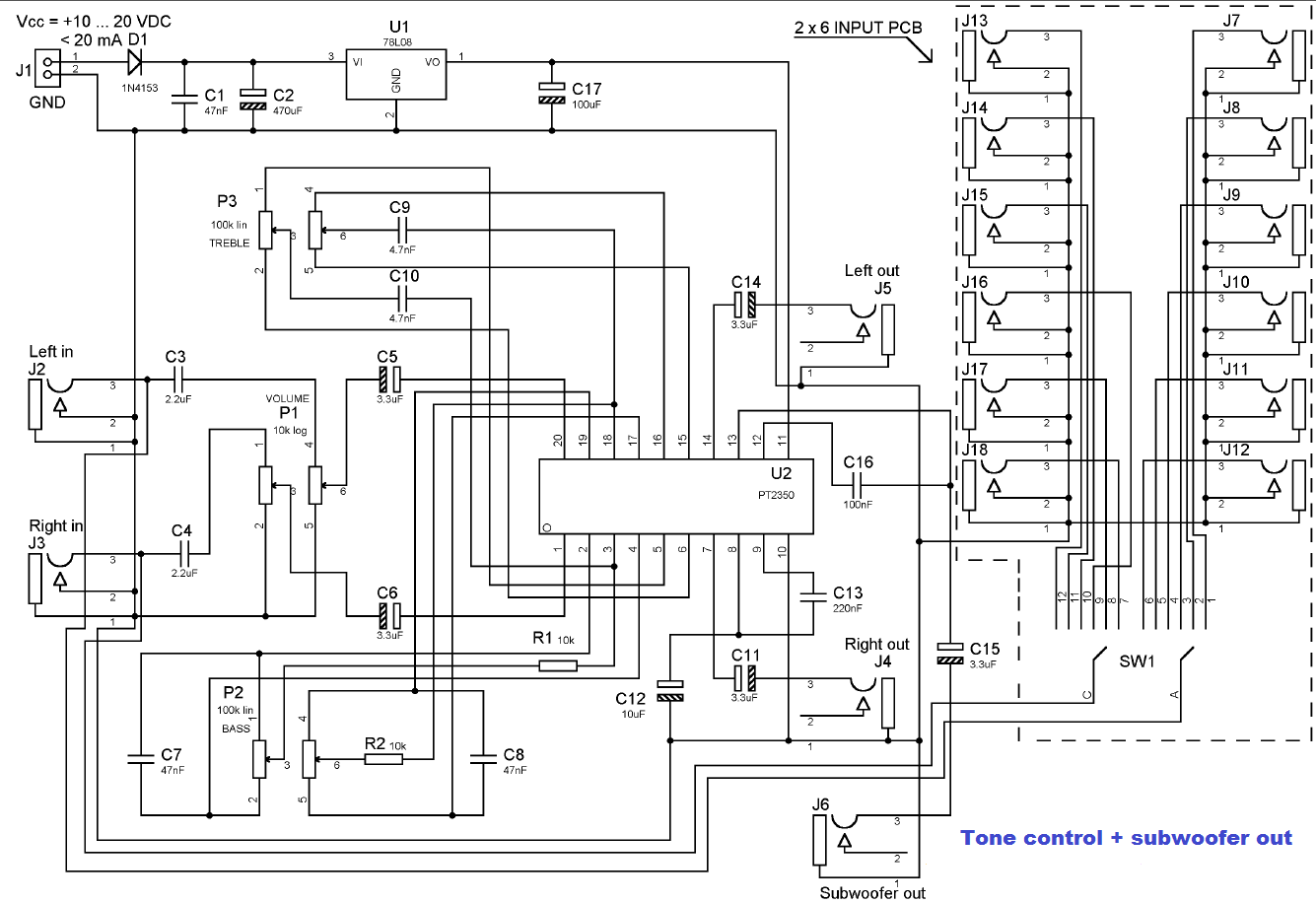 Audio kit Tone control subwoofer low pass filter