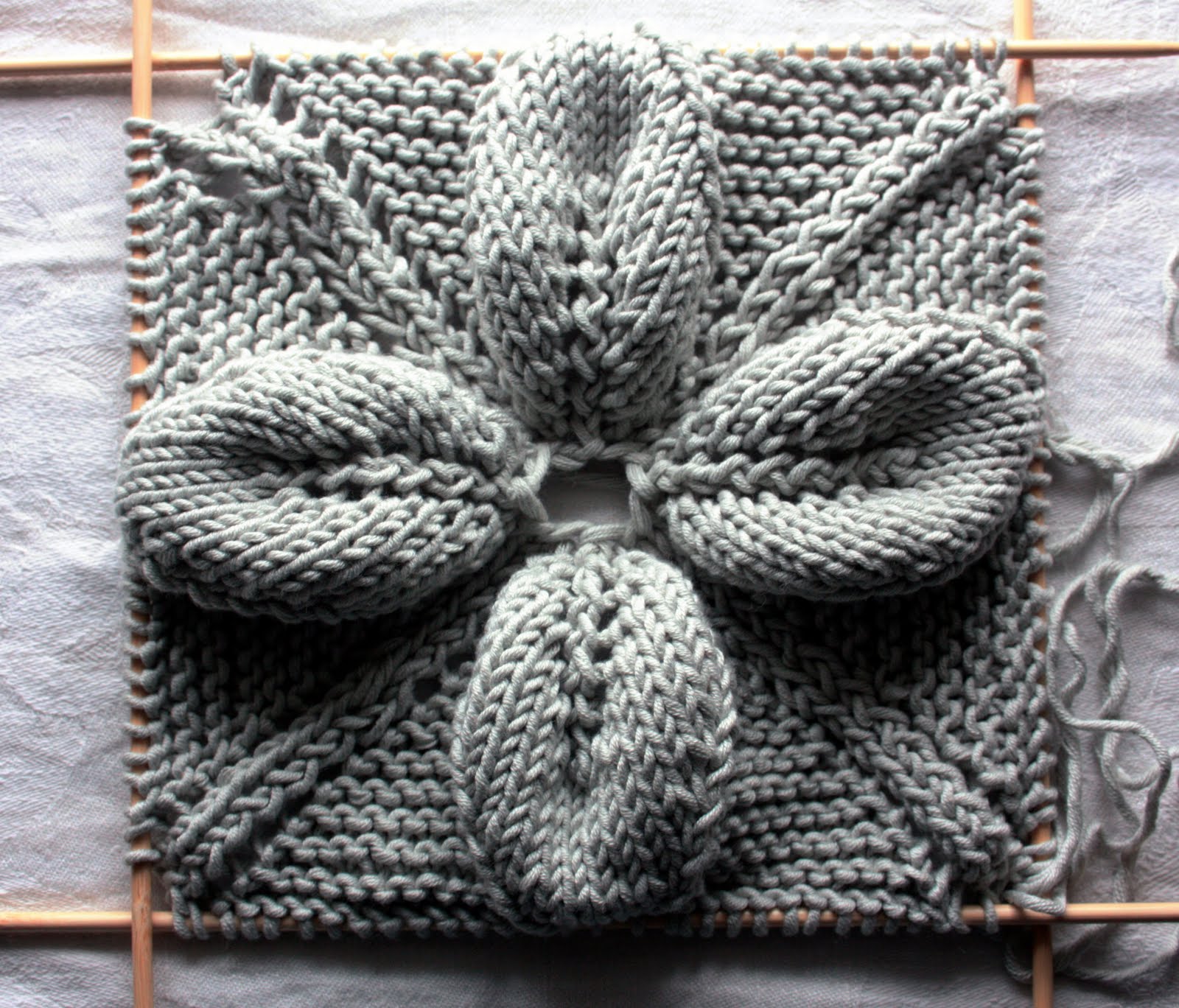 Needlework inspiration: Knitted leaf & lace squares