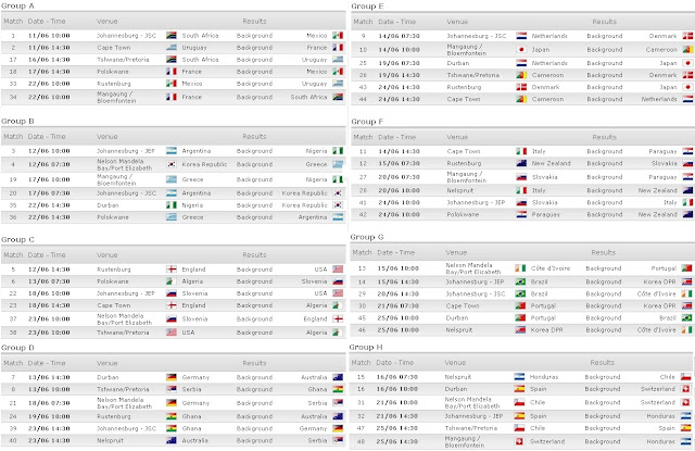 U10/U11 2010R: FIFA WC 2010 Match Schedule