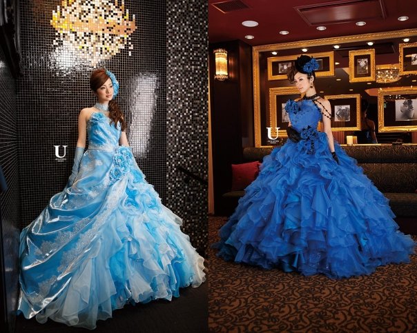 gaun pernikahan biru muda a line