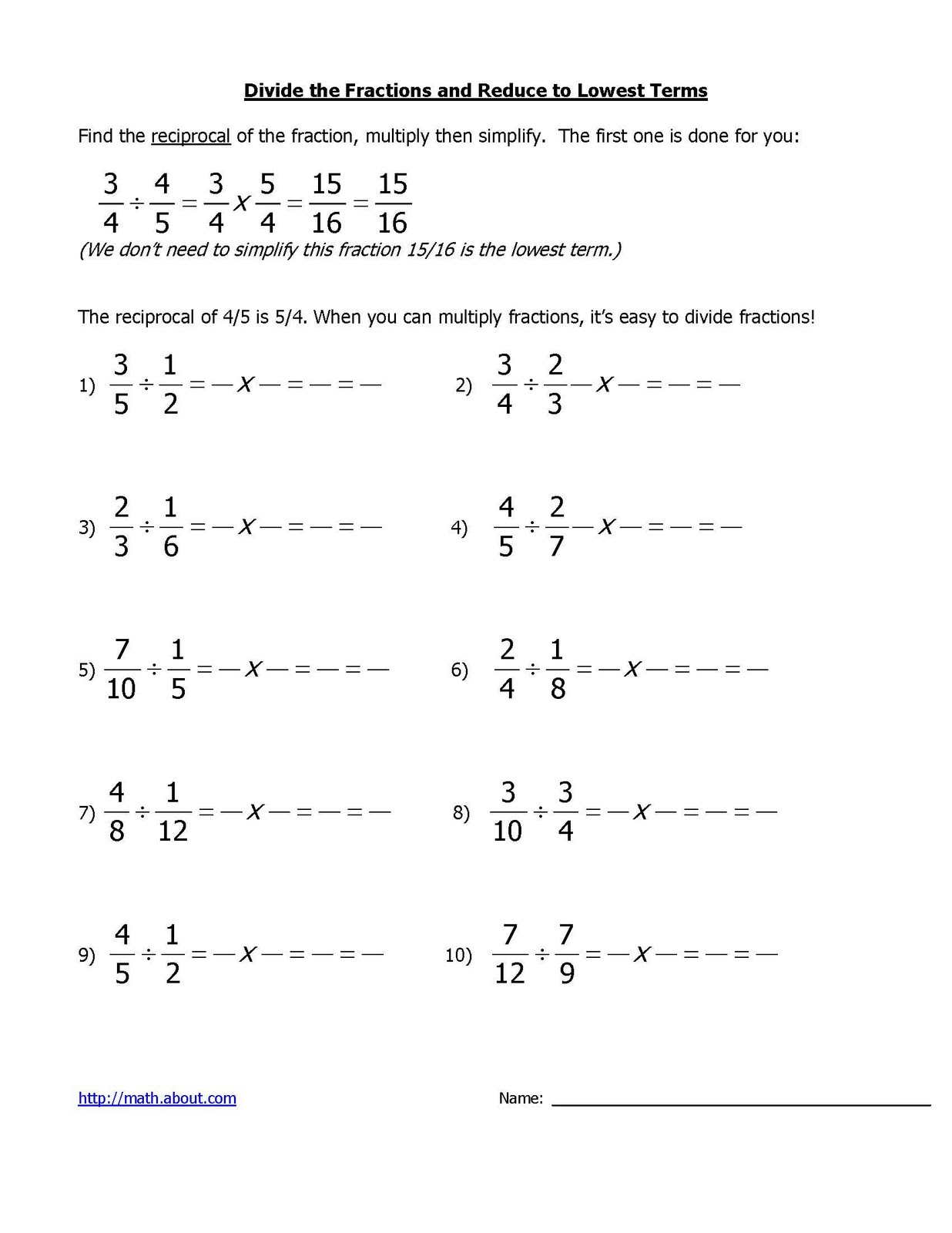 Dividing Fractions With Whole Numbers Worksheet Pdf